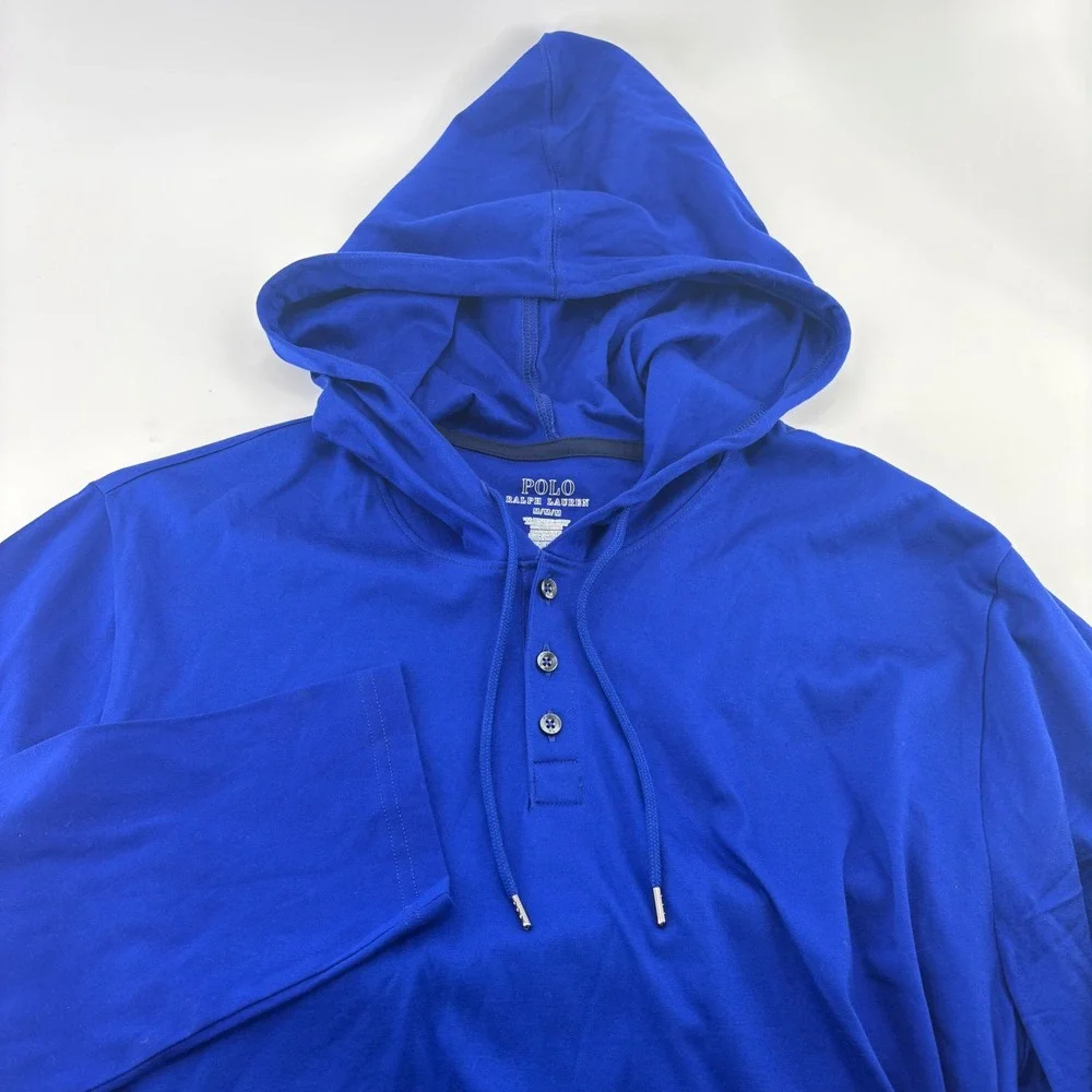 Polo Ralph Lauren Hoodie Mens M Blue Mercerized Cotton Henley NWT New